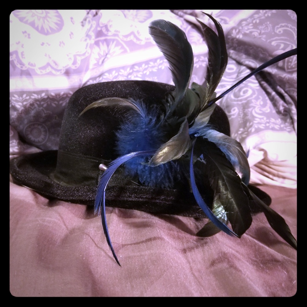 Velour Bowler Hat with Feather Pin